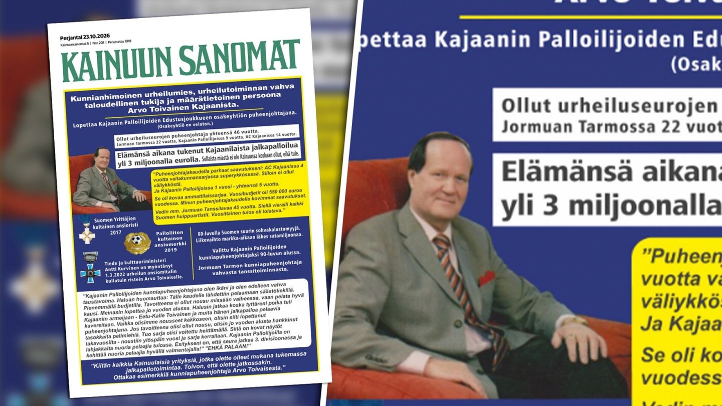 Arvo, 79, osti itselleen koko Kainuun Sanomien etusivun