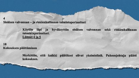 Sandvik-eläkesäätiön toimitusjohtaja väärensi nämä kohdat hallituksen pöytäkirjaan, jonka hän lähetti Finanssivalvonnalle.