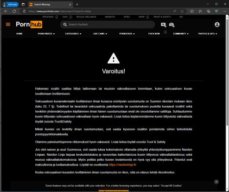 Pornhub näyttää nyt varoituksen, jos haet sleep- tai sleeping-sanoilla