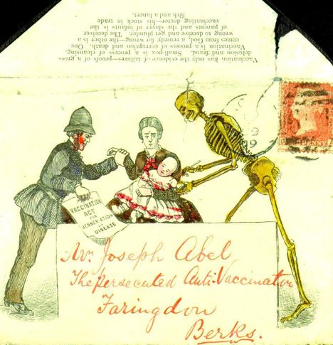 Pakollisia isorokkorokotuksia on myös vastustettu. 1800-luvun lopun kirjekuoreen on painettu kuva, jossa poliisi pitelee rokotuslaista kertovaa lehtistä ja äiti lasta, jota luuranko rokottaa. Kuoren käänteen teksti sanoo: ”Isorokko on tie puhdistumiseen. Rokottaminen on tie turmelukseen ja kuolemaan. Toinen tulee Jumalalta ja on vääryyden parannuskeino. Toinen on vääryys, jolla petetään ja hamutaan saalista. Vanhempien pettäjä ja pienten lasten murhaaja on rokottava lääkäri.”