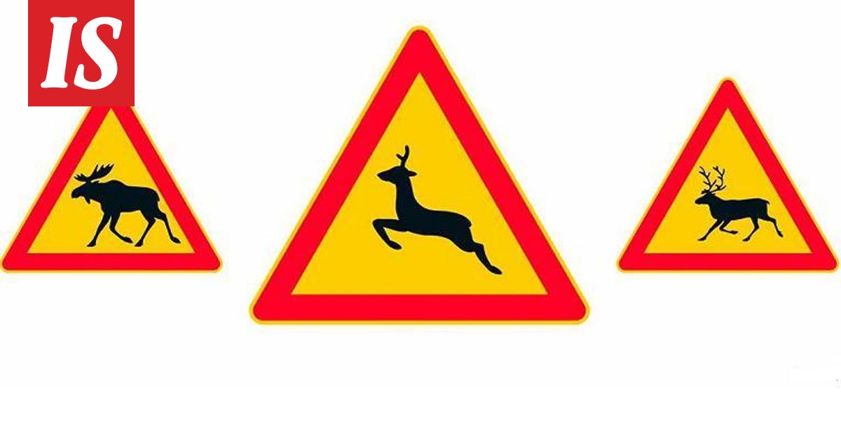 Hirvistä ja poroista varoittavan liikennemerkin lisäksi teiden varsille tuli uusi eläinvaroitus