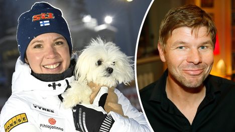 Kerttu Niskanen kuvattuna yhdessä maltankoiransa Martan kanssa.
