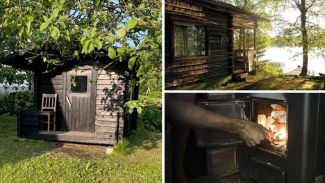 Sanna Ilonen remontoi leikkimökistä itselleen pihasaunaa. Ilosen sauna on vasemmalla.