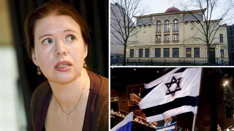 Kansanedustaja Anna Kontula, Helsingin juutalaisen seurakunnan synagoga ja Israelin lippu.