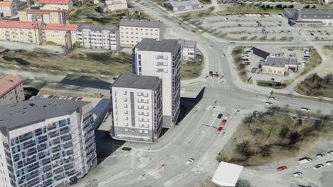 Nokianvaltatien, Pinsiöntien ja Härkitien risteys näyttää mallinnuksessa hyvin tunnistettavalta.