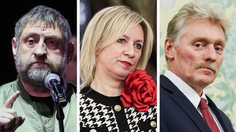 Toimittaja Aleksandr Sladkov (vas.), Venäjän ulkoministeriön lehdistösihteeri Marija Zaharova ja Kremlin tiedottaja Dmitri Peskov ovat kommentoineet uutta Ukrainan rauhansuunnitelmaa.