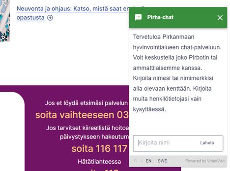 Chattiin pääsee vihreän puhekupla-ikonin kautta.