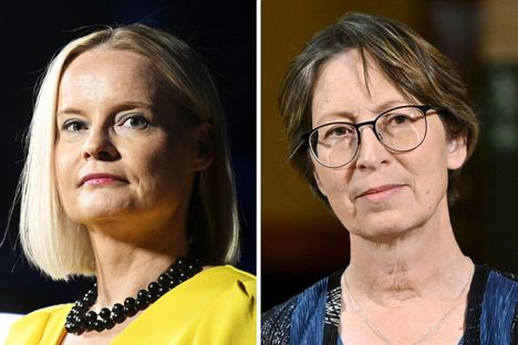 Valtiovarainministeri Riikka Purra (ps) ja maa- ja metsätalousministeri Sari Essayah (kd).