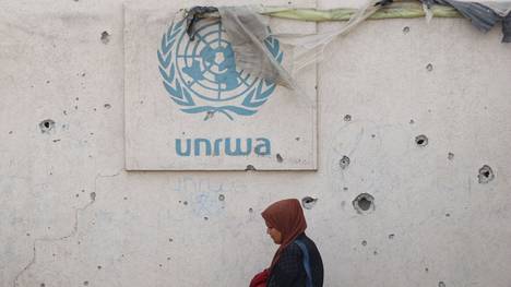 UNRWA sign on a refugee camp in Rafah.