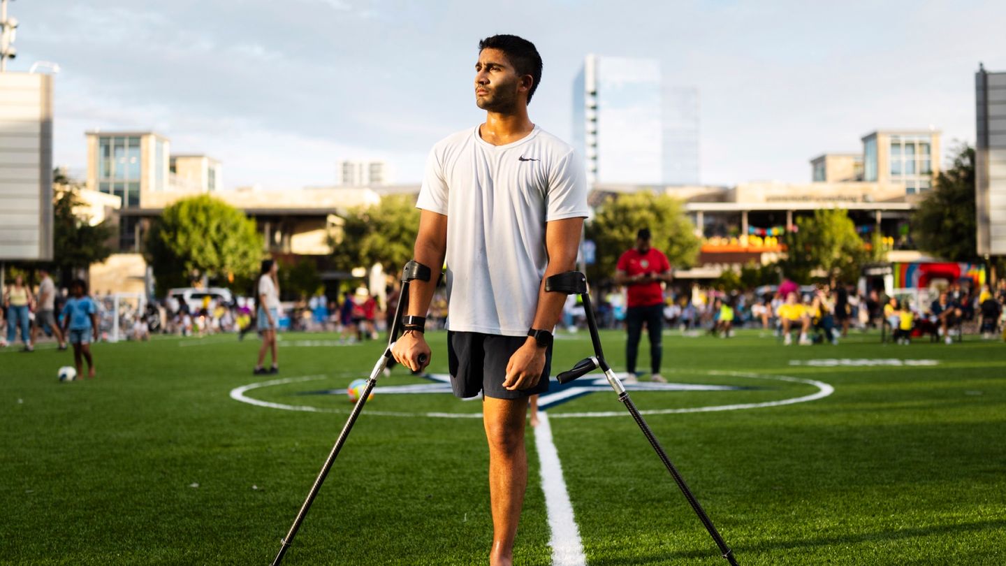 Amputee soccer player Kavi Pandya shines at Dallas Cowboys' World Cup viewing event