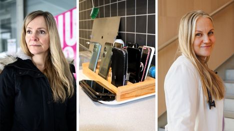 Silja Kosola (vasemmalla) ja Jenni Miettinen vaativat nyt toimia poliitikoilta ja somealustoilta. Koulujen kännykkäkiellosta on heidän mukaansa hyviä kokemuksia.