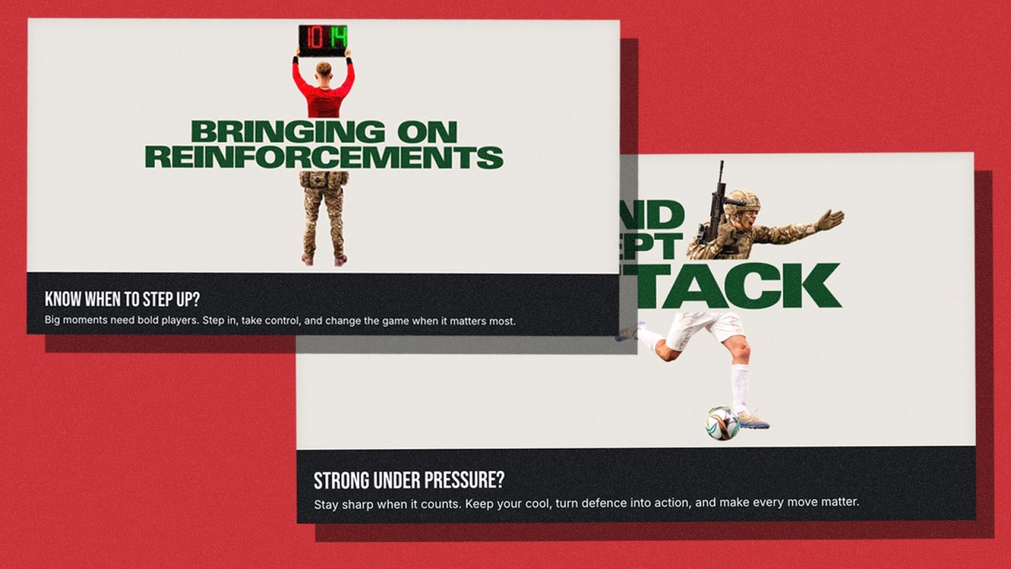 British Army recruits new talent amid football fever: "Defend, tackle, attack"