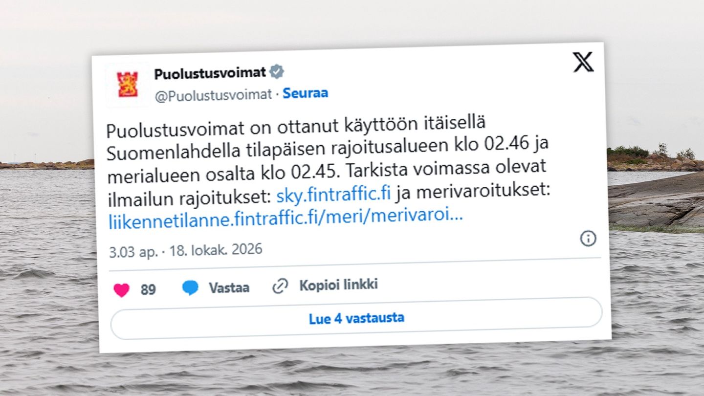Puolustusvoimat rajoitti ilmailua itäisellä Suomenlahdella lähes seitsemän tunnin ajan