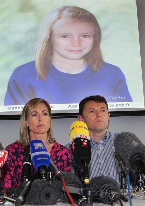 Kate and Gerry McCann at a press conference five years after their daughter's disappearance. The parents were the target of intense suspicions shortly after her disappearance. However, police have said they are not suspected of involvement in the disappearance.