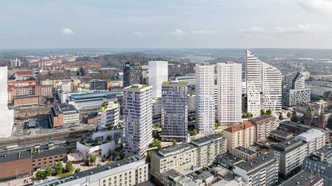 Studio Liebeskind on päivittänyt aiemmat suunnitelmat ja tältä ne näyttävät. Asemakeskuksen ja pohjoiskannen yhdistävä viitesuunnitelma luo korkean rakentamisen kokonaisuuden. Puistomainen kanjoni talojen välissä ja radan päällä luo yhtenäisen kulun asemalta Nokia-areenaan. Kokonaan valkoiset tornit ovat Itsenäisyydenkatu 2:n (kuvan vasemmassa reunassa) tornitalo ja Torni-hotelliin viereen suunnitteilla oleva hotelli.