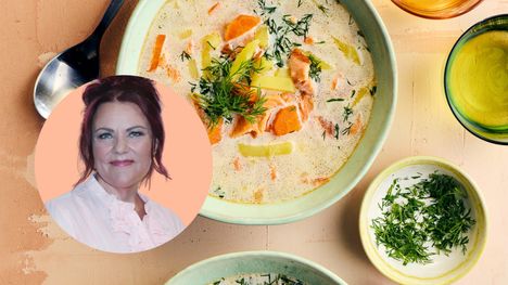 Pia Penttalan kahden kalan keitto on perua jo ajalta, kun perheen lapset olivat pieniä. Se on juhlava, vaikka syntyy nopeasti pakasteperunasuikaleista. 